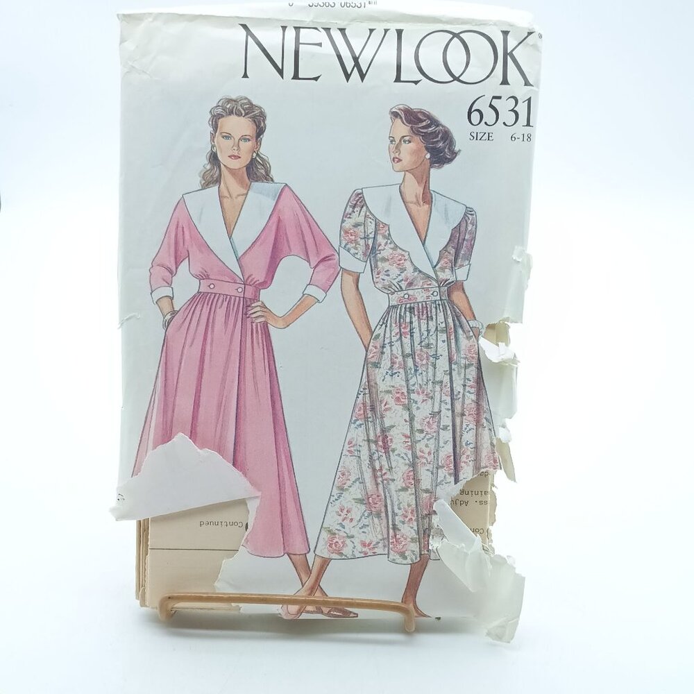 Newlook 6531 Vintage Sewing Pattern Size 6-18 Womens Dress With Collar & Button
